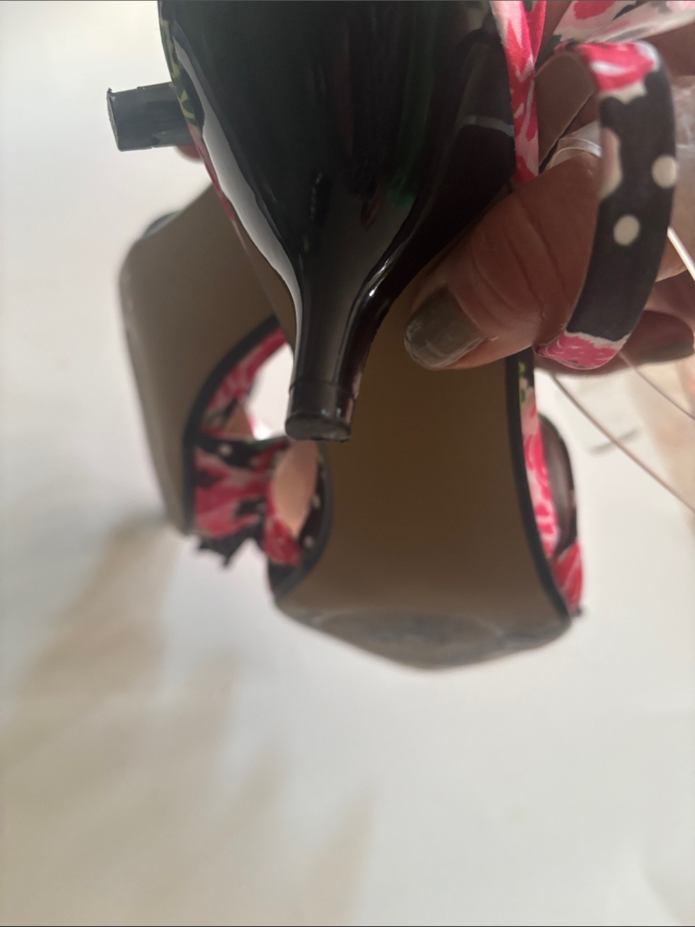 Betsey Johnson Black Floral Polka Dot Slingback Kitten Heels - Picture 8 of 8